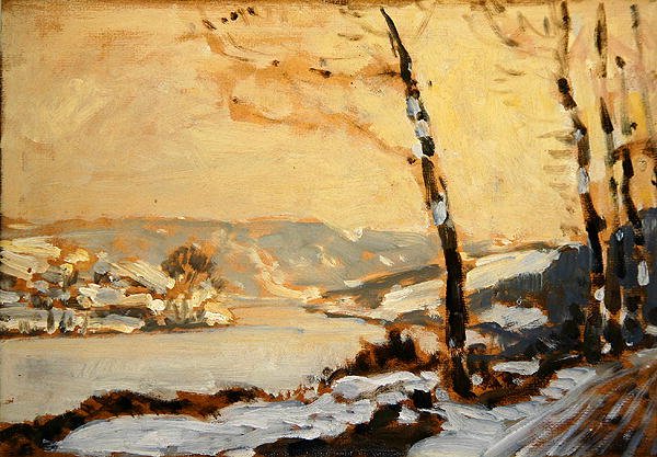 Fulda-dalen, nær Kassel, med snø (olje på papp) av Louis Kolitz
