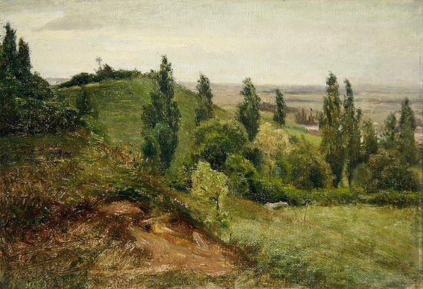 The West Slope of the Doernberg, nær Kassel (olje på lerret over papp) av Louis Kolitz