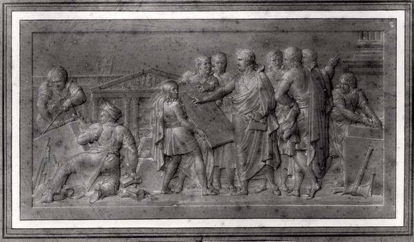 Forbedringer for Paris, studie for et lavt relieff, tidlig på 1800-tallet (blyant på papir) (s/hvitt foto) av Louis Lafitte
