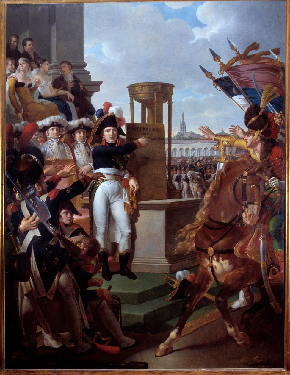 Napoleon Bonaparte (1769-1821) proklamerer Cisalpine Republic i Milano 9/07/1797 Maleri av Louis Lafitte (1770-1828) 1797 Søn. 2,52 x 3,34 m. Øya Aix, Napoleonsk museum av Louis Lafitte
