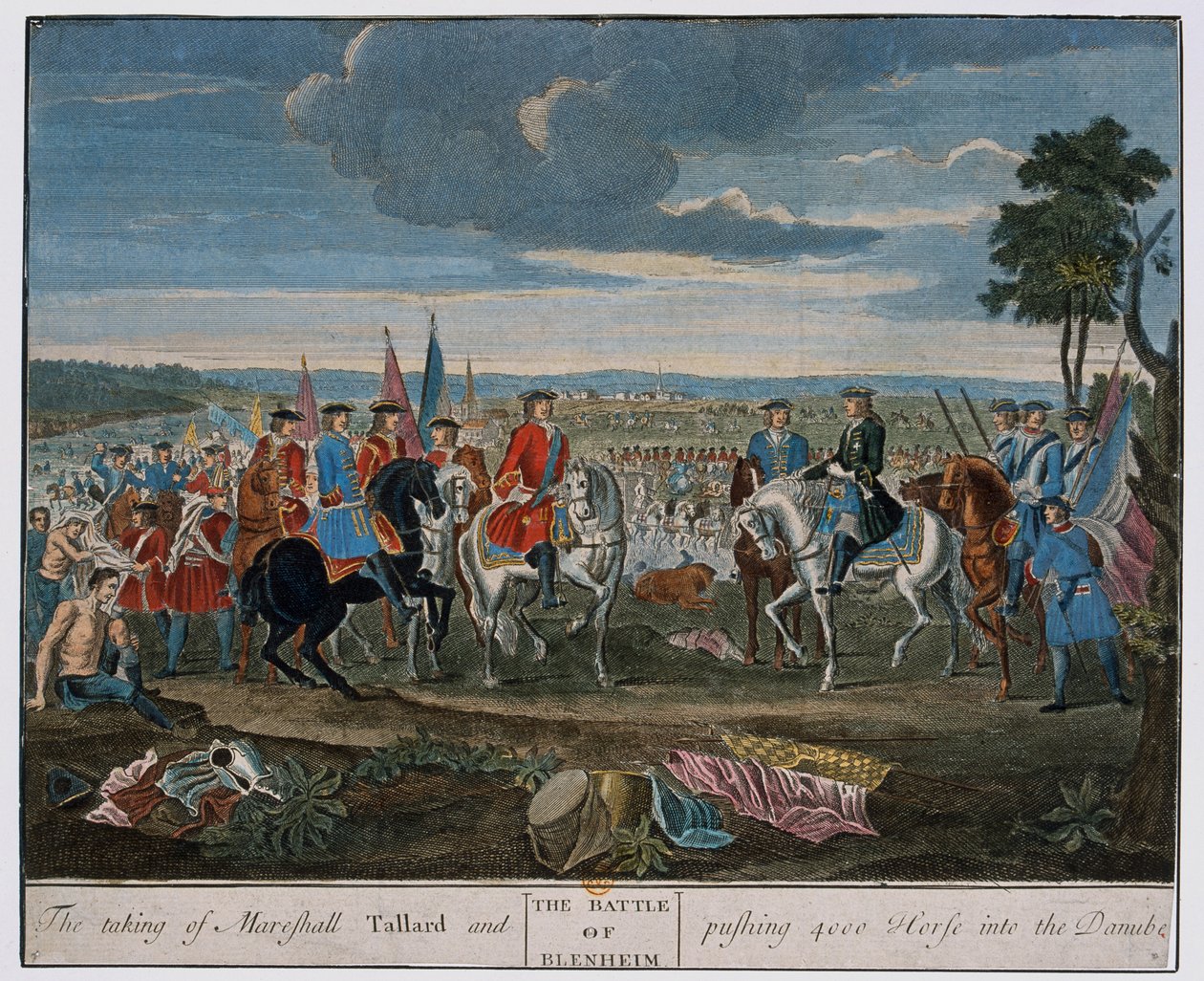 Inntakelsen av Marshall Tallard og dyttet 4000 hester inn i Donau i slaget ved Blenheim i 1704, ca. 1760 av Louis Laguerre