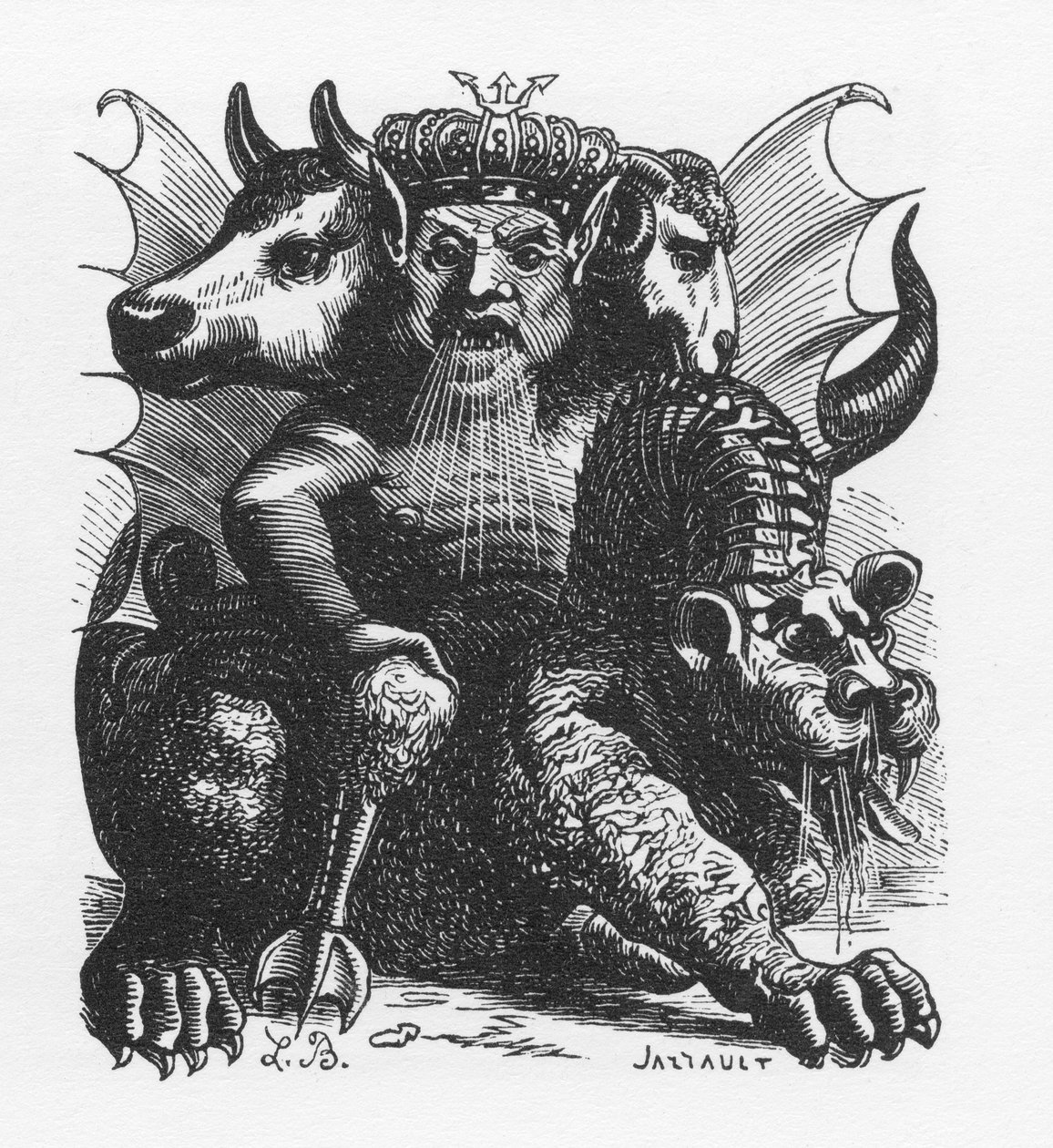 Asmodee demon av Bibelen - Asmodeus eller Ashmedai kongen av demoner - i "The infernal dictionary"" av Collin de Plancy - Gravering av L. Breton. Paris av Louis Le Breton