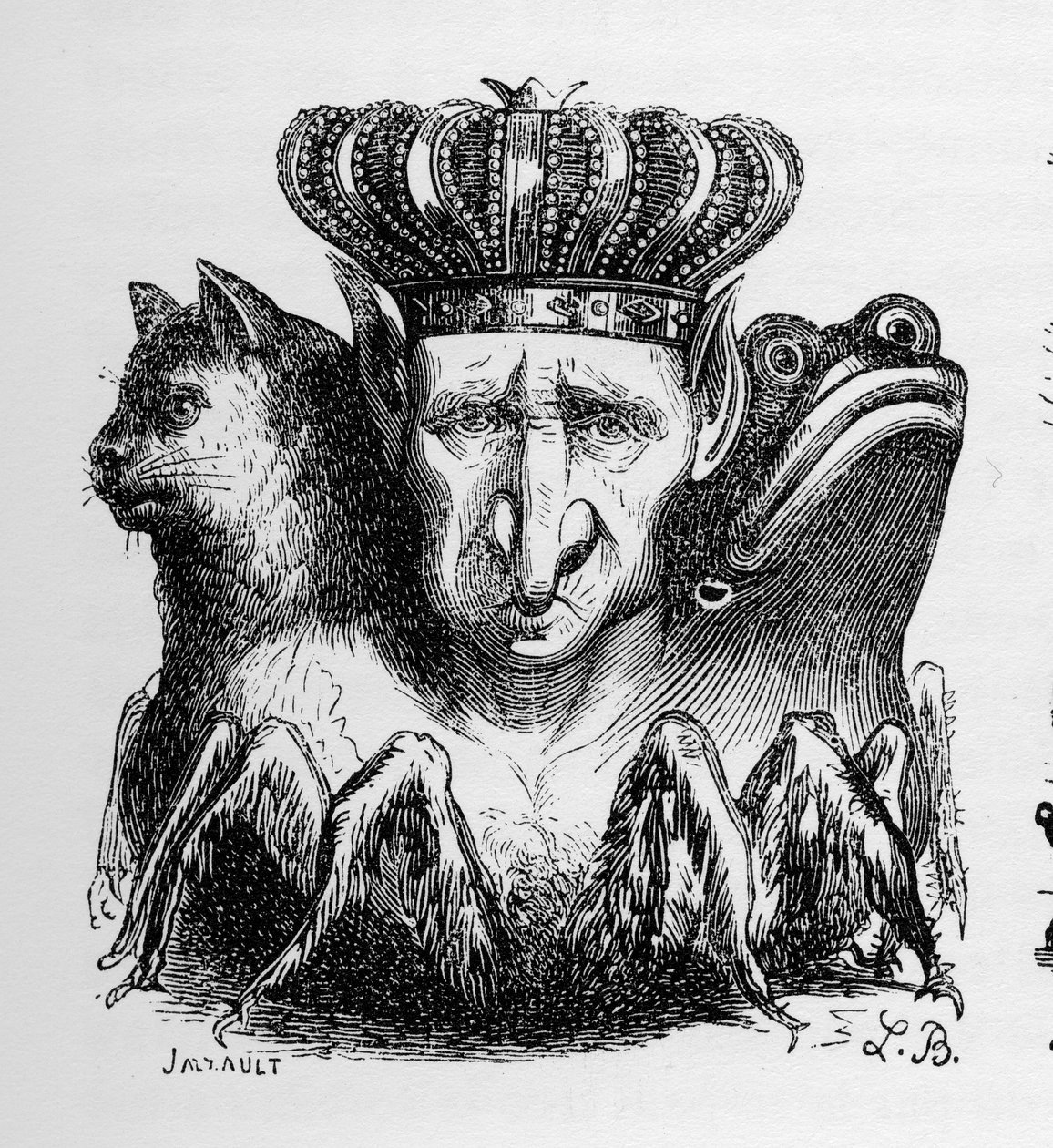Bael - Baal - (demon) - Bael er sjefen for den helvetes makt - i "" Le dictionnaire infernal"" av Collin de Plancy - Gravering av L. Breton. Paris av Louis Le Breton