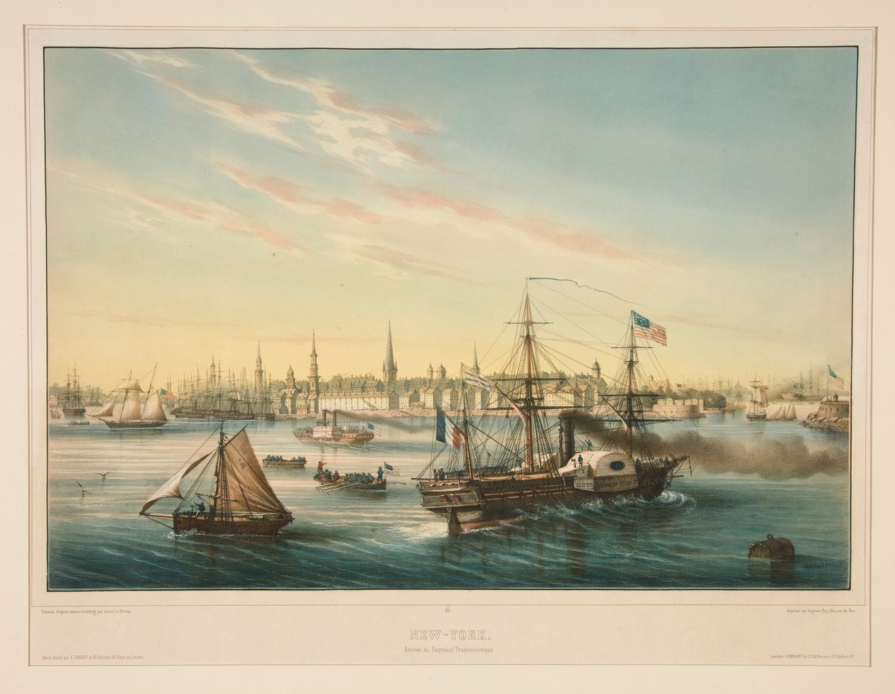 New York. Ankomst av den transatlantiske dampbåten. av Louis Le Breton