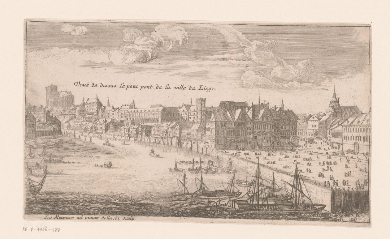 Utsikt over Liège Vue de dessus le petit pont de la ville de Liege (tittel på objekt) av Louis Le Meunier