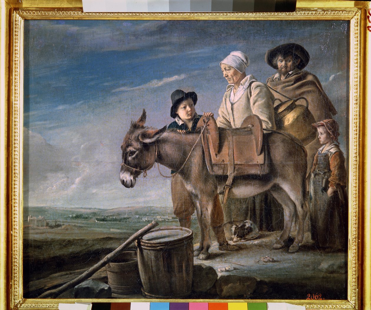 Melkepikens familie. (Melkepikens familie). Bondefamilie med esel. Maleri av Louis Le Nain (1593-1648) av Louis le Nain