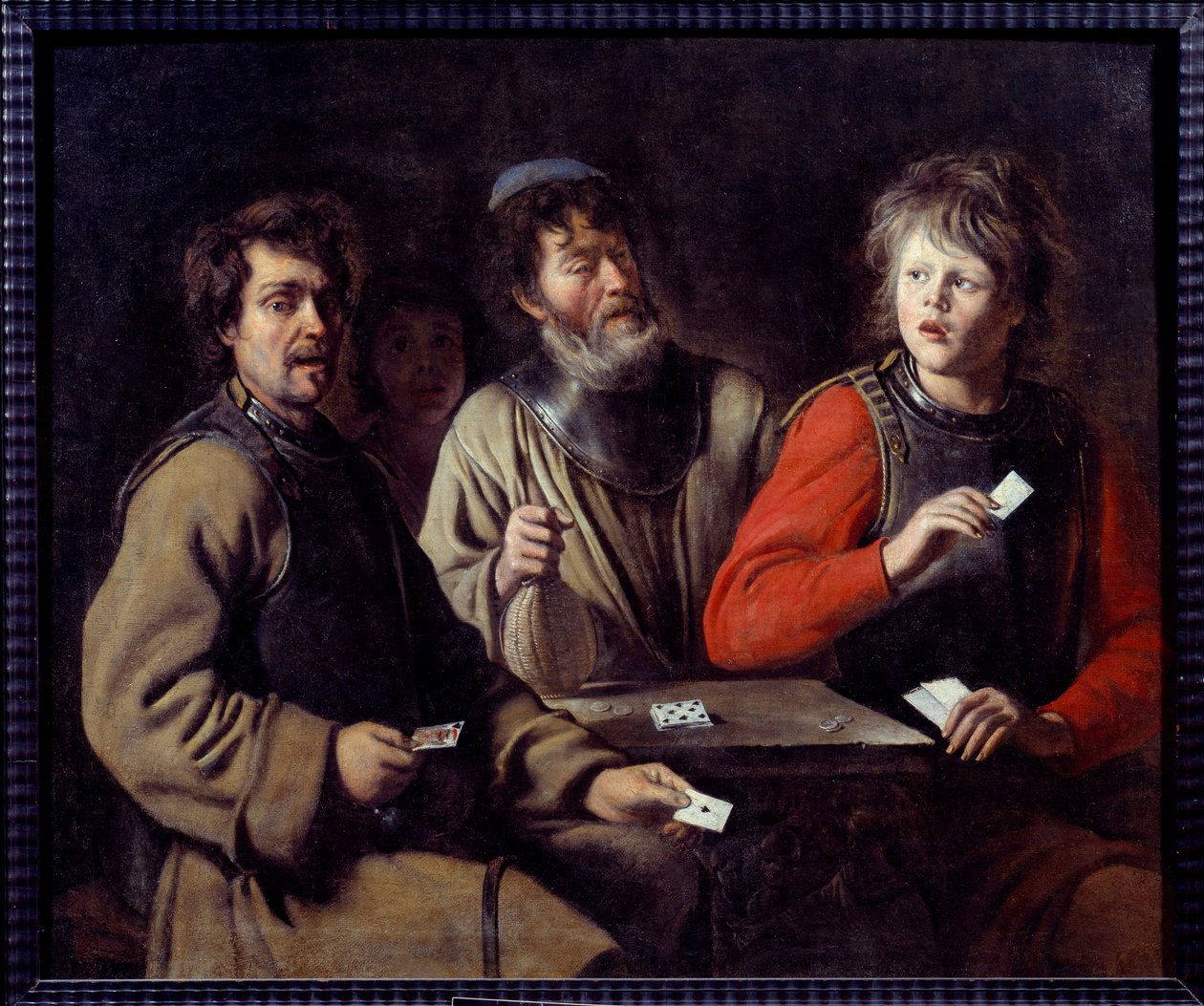 Soldater som spiller kort, maleri av Louis Le Nain (1593-1648) 1640 Aix en Provence, Musee Granet av Louis le Nain