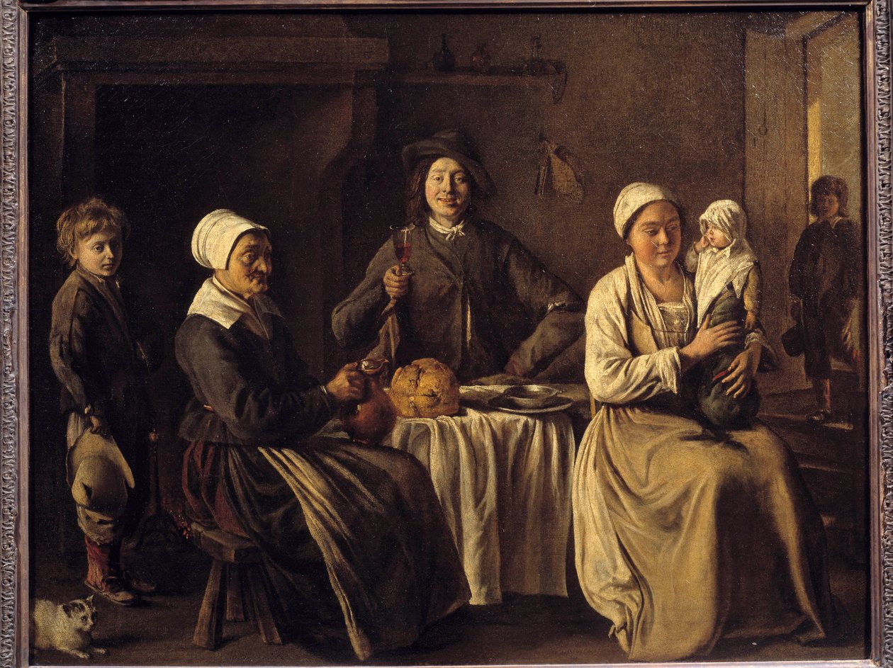 The Return of Bapteme eller "" The Happy Family"" Maleri av Louis Le Nain (1593-1648) 1642. Dim 0,61 x 0,78 m av Louis le Nain