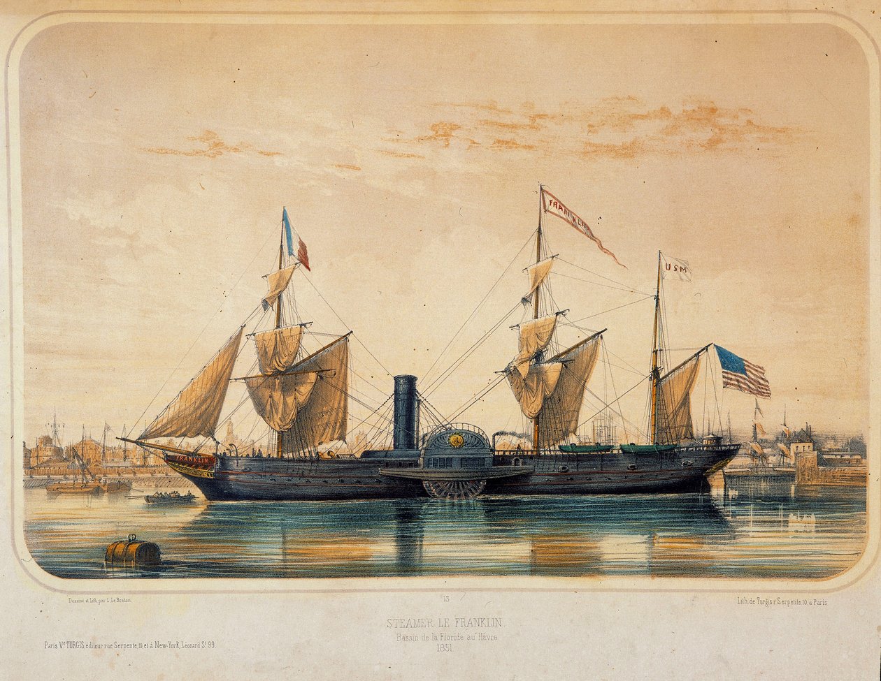 Steamer "" the Franklin""" i Florida-bassenget ved Le Havre. Tegning av Louis Lebreton (? - 1866) av Louis Le Breton