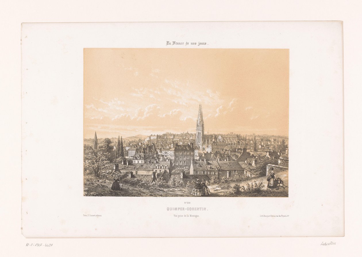 Utsikt over Quimper fra bakken Quimper-Corentin. Vue prize de la Montagne (tittel på objekt) Contemporary France (serietittel) La France de nos jours (serietittel på objekt) av Louis Le Breton