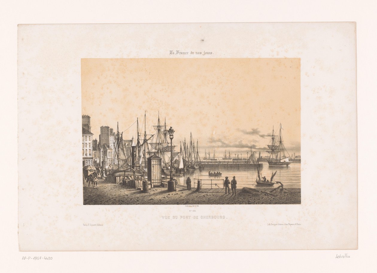 Utsikt over havnen i Cherbourg Vue du port de Cherbourg (tittel på objekt) Contemporary France (serietittel) La France de nos jours (serietittel på objekt) av Louis Le Breton