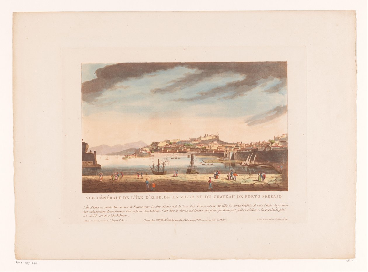 Utsikt over Portoferraio Vue Générale de L'île d'Elbe, de la Ville et du Cateau de Porto Ferrajo (tittel på objekt) Bylandskap i Italia, Spania og Egypt (serietittel) av Louis Lecoeur