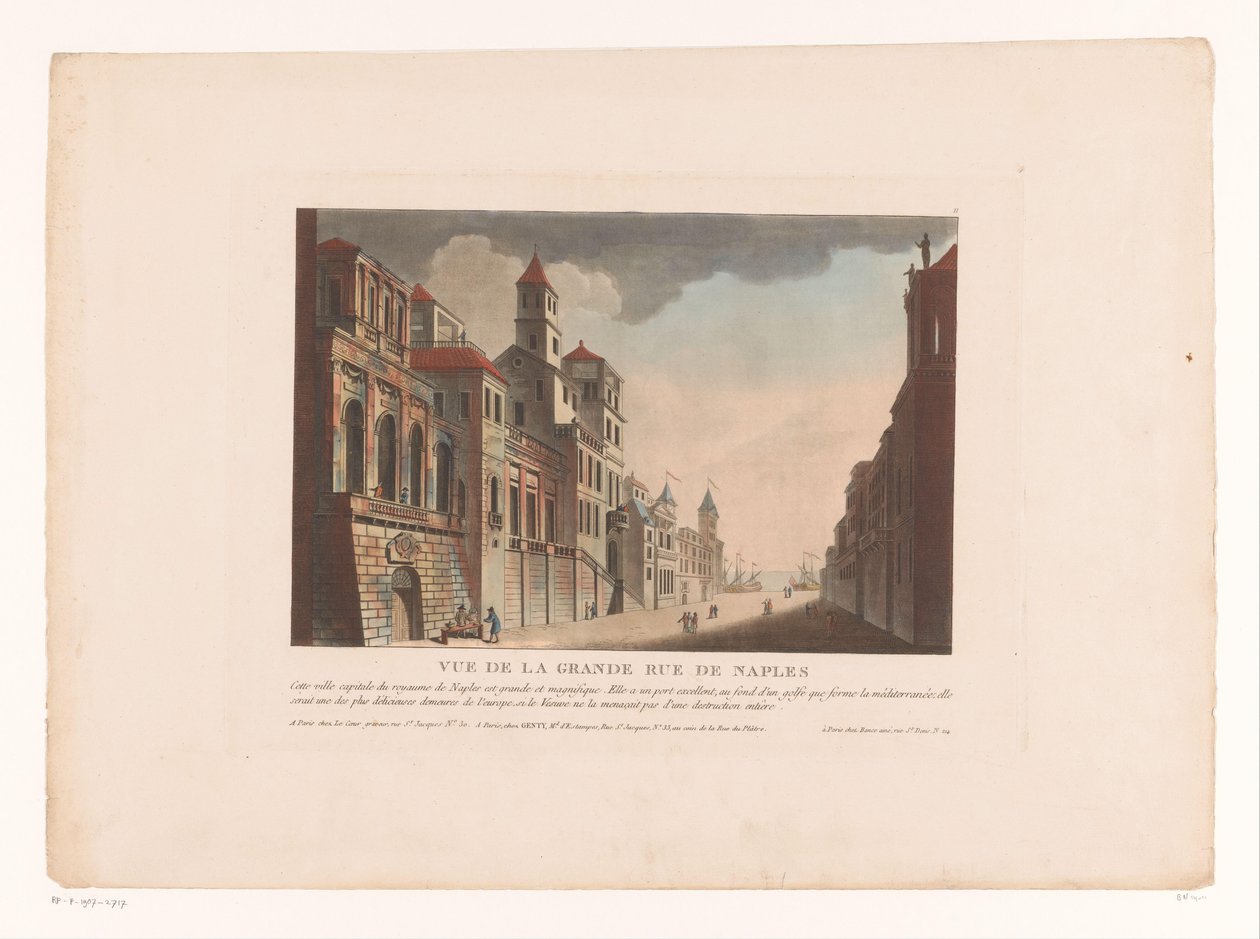 Utsikt over en gate i Napoli Vue de la Grande Rue de Naples (tittel på objekt) Bylandskap i Italia, Spania og Egypt (serietittel) av Louis Lecoeur