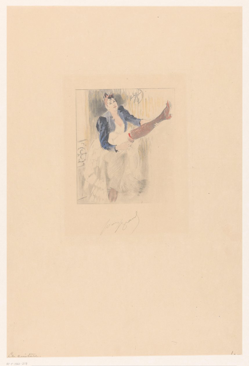 Cancan-danser spiller gitar på beinet La guitare (tittel på objekt) av Louis Legrand (signed by artist)