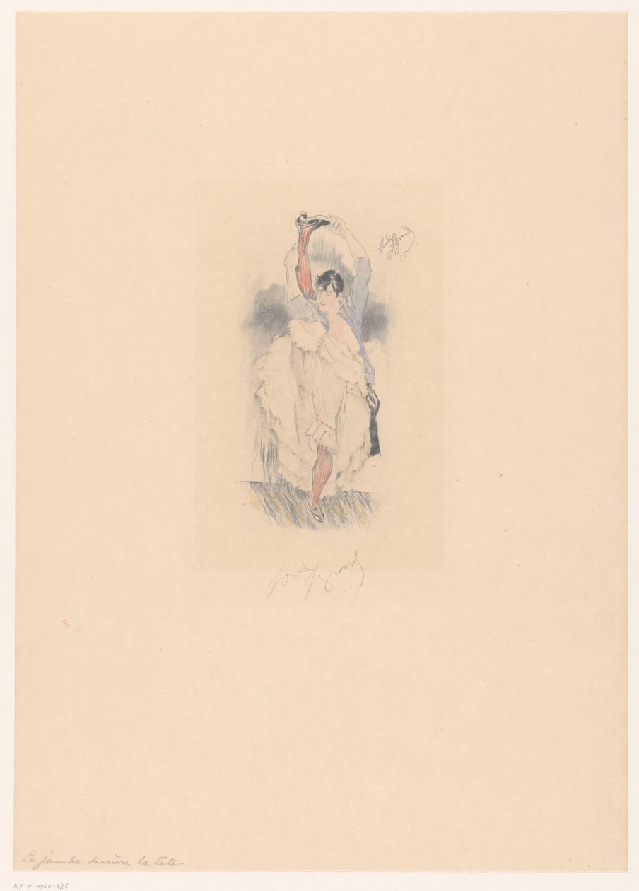 Cancan-danser med benet strukket bak hodet La jambe derrière la tête (tittel på objekt) av Louis Legrand (signed by artist)