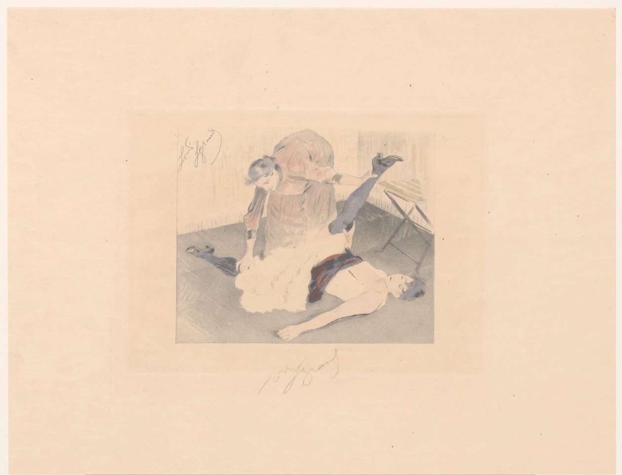 Fleksibilitetsøvelse av en cancan-danser Brisement à terre av Louis Legrand (signed by artist)