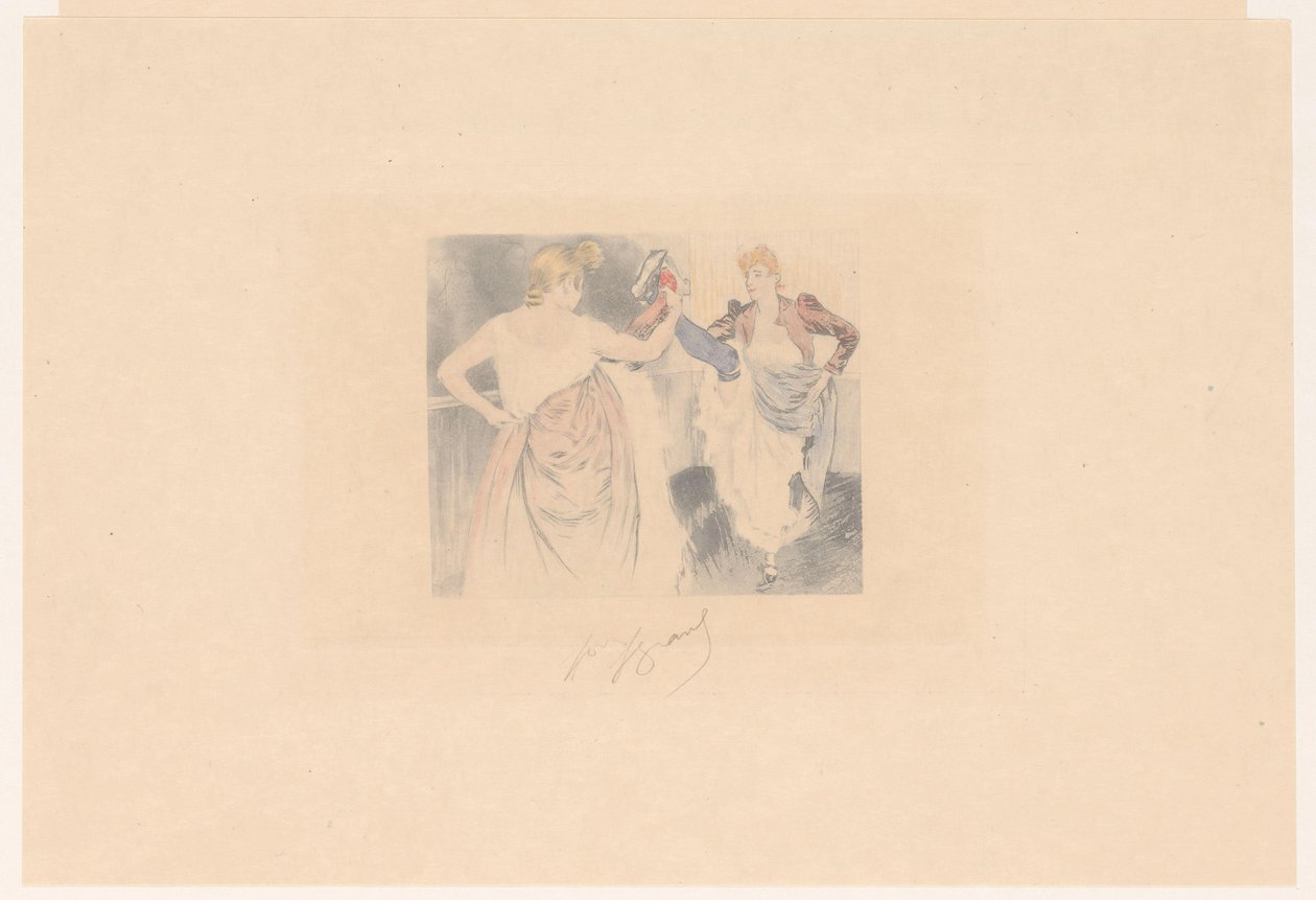 To cancan-dansere med hevet ben le croisement av Louis Legrand (signed by artist)