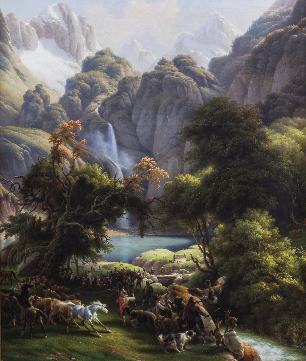 Bjørnejakt mot Oo-fossen (olje på lerret) av Louis Lejeune