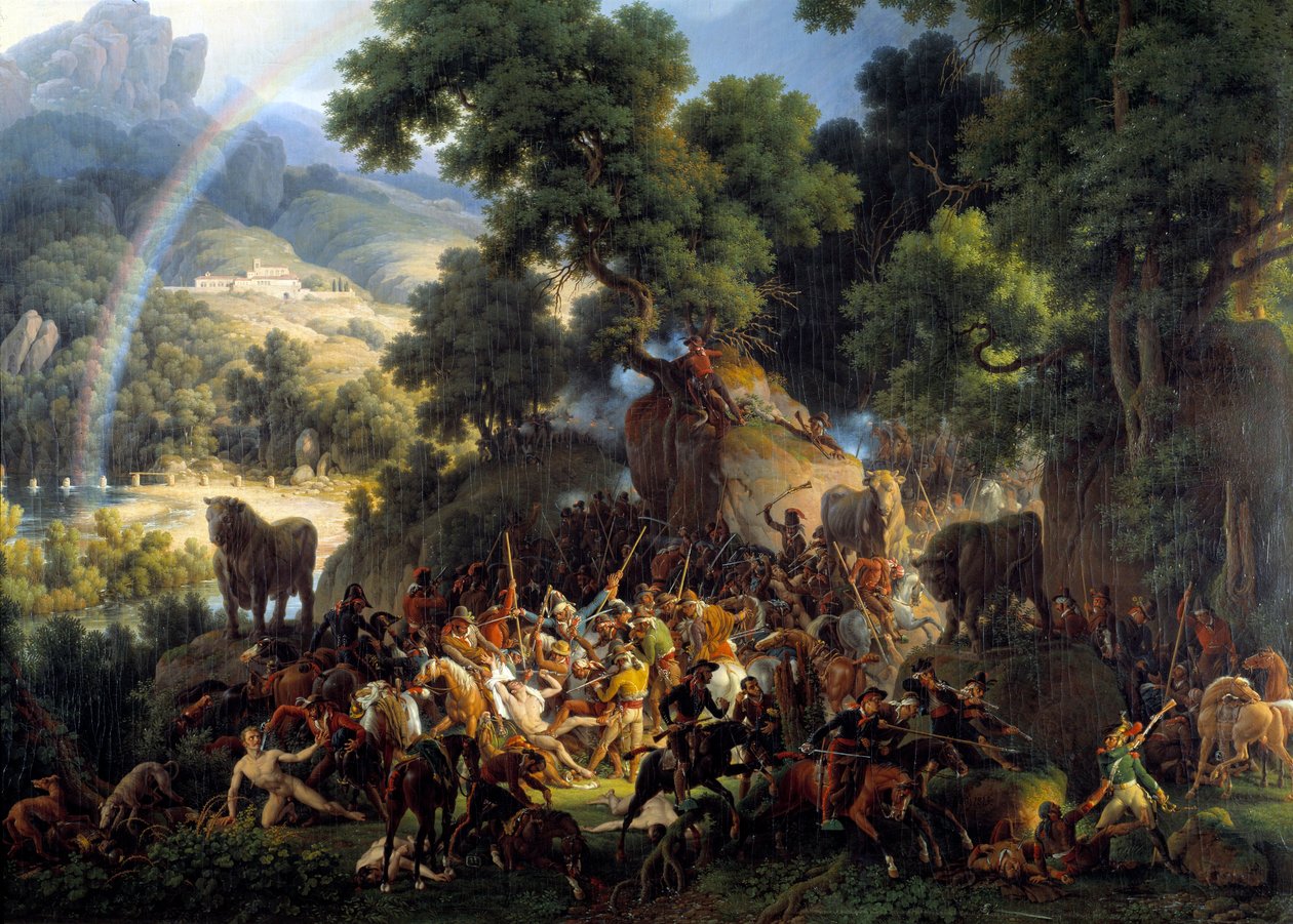 Slaget ved Guisando, ved passeringen av Avis-passet i fjellene i Guadarrama i Castilla av Louis Lejeune