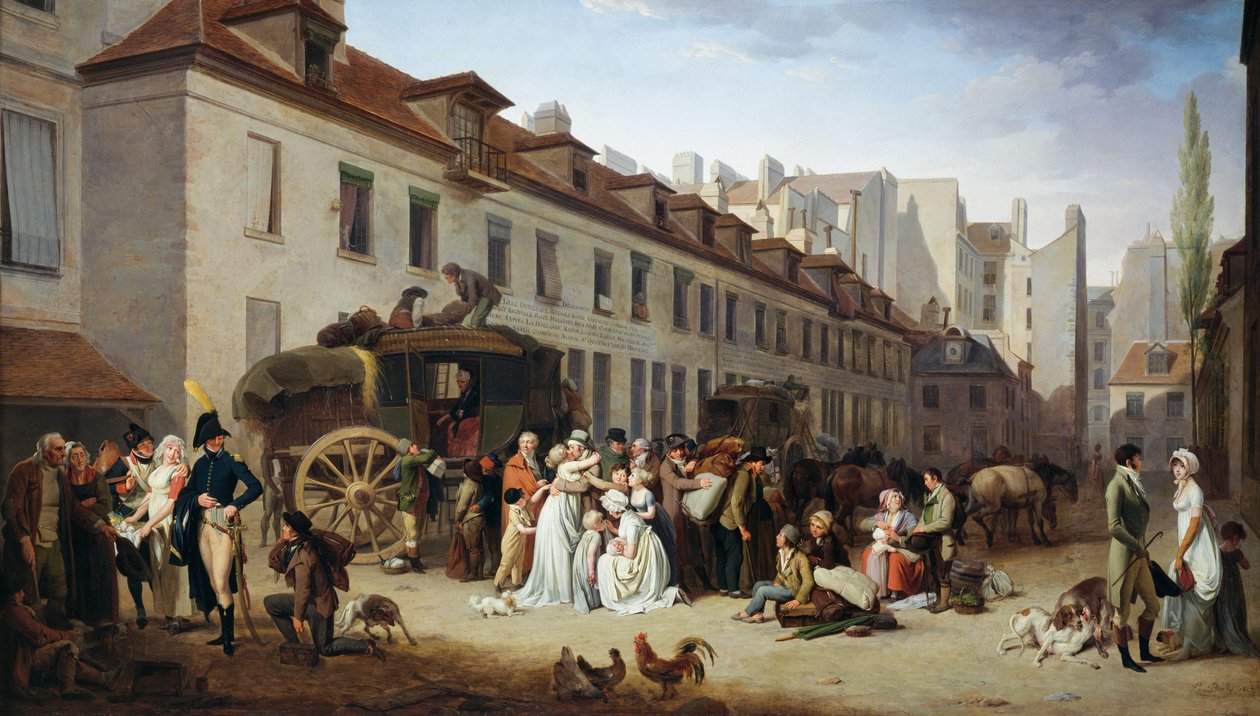 Ankomst av diligens på gårdsplassen til Messageries av Louis Leopold Boilly