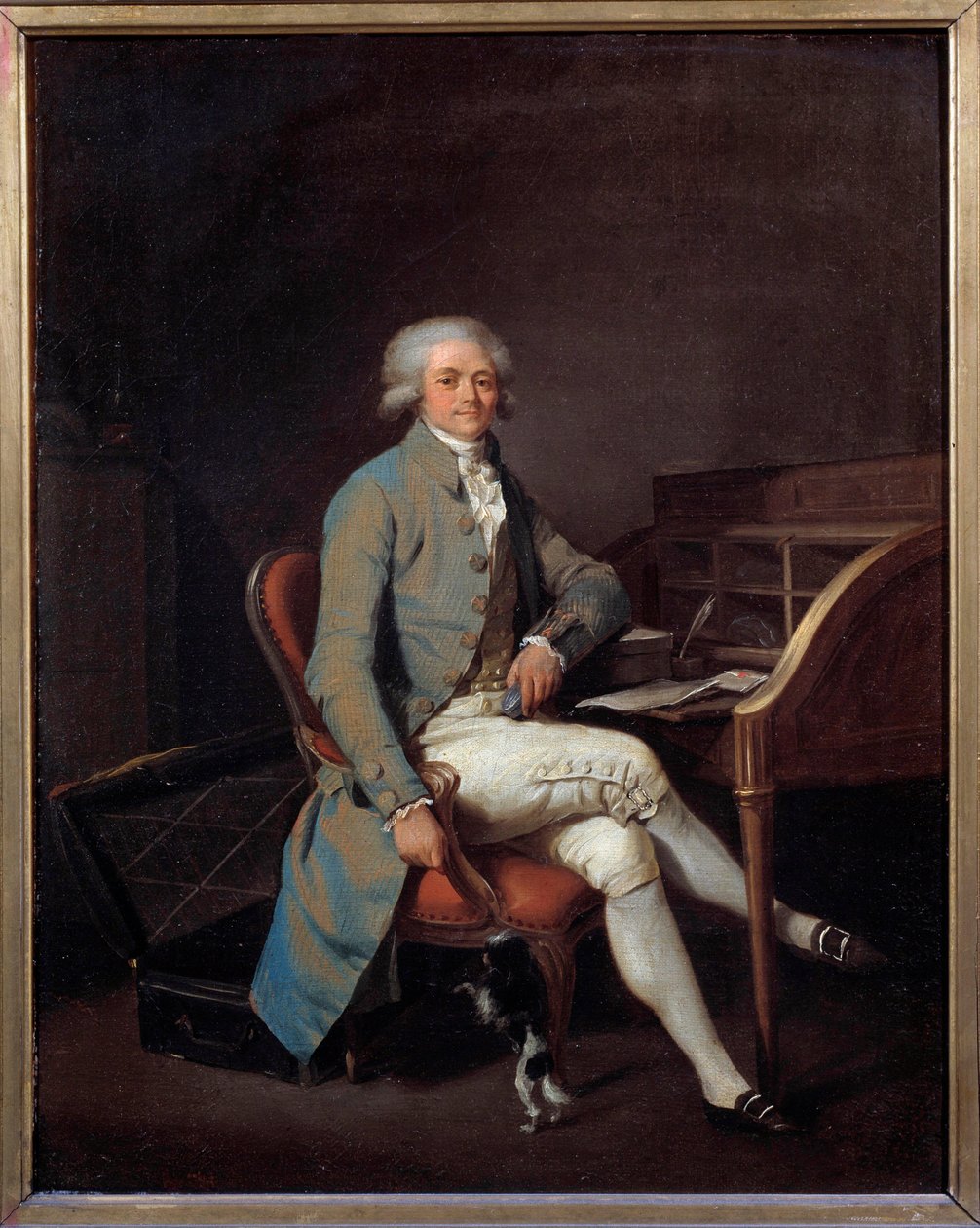 Fransk revolusjon: "" Full-lengde portrett av Maximilien Robespierre (1758-1794) ved hans skrivebord"" Maleri av Louis Leopold Boilly (1761-1845) 1789, 41 x 32,5 cm - Lille, Musée des Beaux Arts - Fransk revolusjon: Full -lengdeportrett av Maximilien Robes av Louis Leopold Boilly
