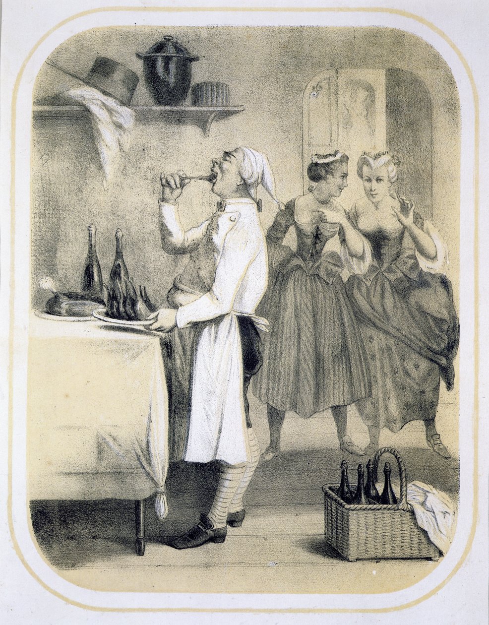 Gluttony in the Kitchen, fra en serie trykk som viser de syv dødssyndene, ca. 1850 av Louis Leopold Boilly
