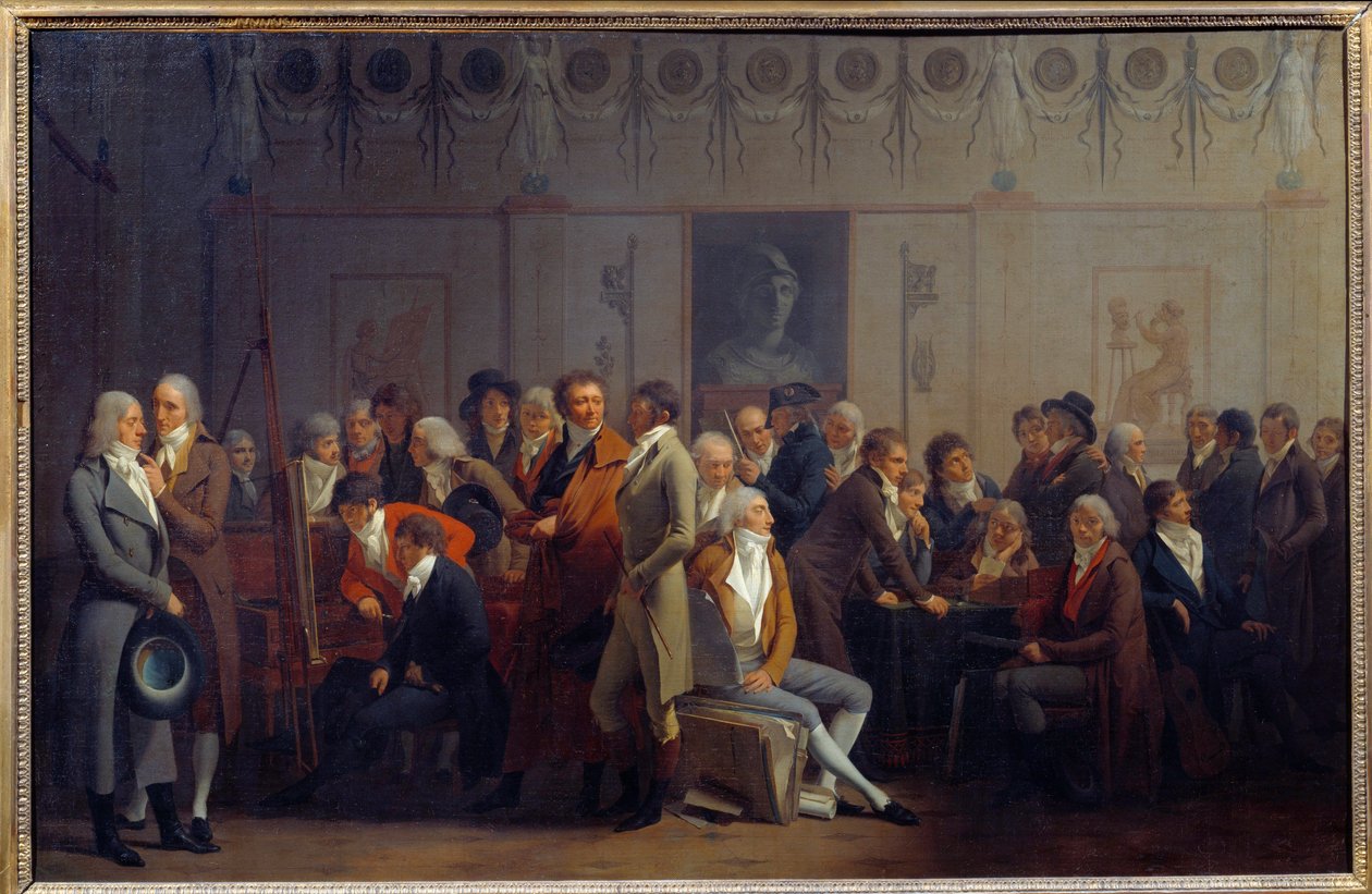 Møte for kunstnere i verkstedet til maleren Jean Baptiste Isabey av Louis Leopold Boilly
