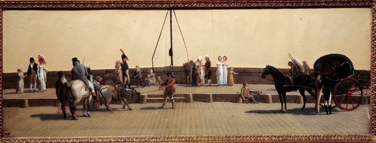 Passage du Pont Royal et Paris-maleri av Louis Leopold Boilly (1761-1845) 1800 Søn. 0,25x0,69 m Paris, Musee Carnavalet. av Louis Leopold Boilly