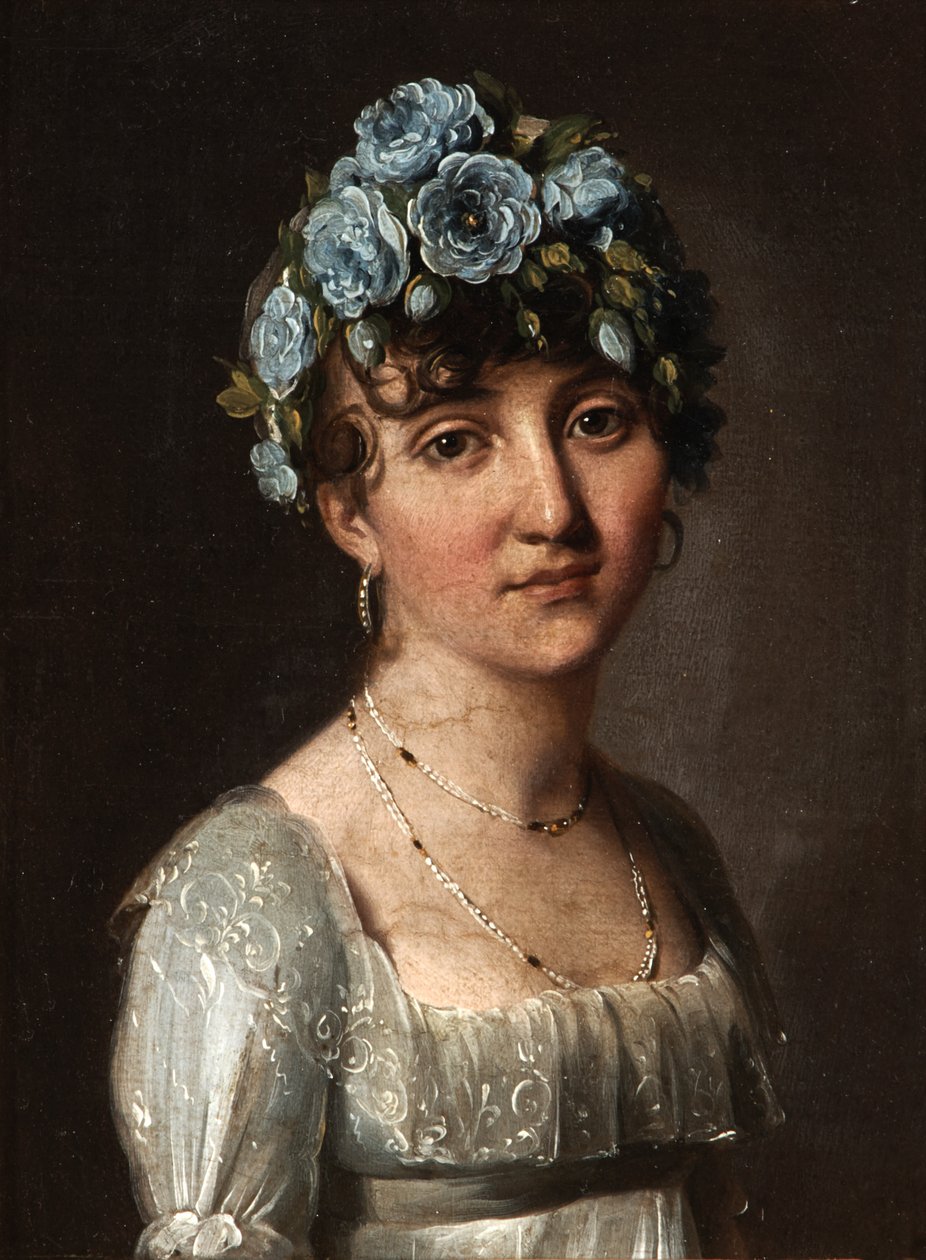 Portrett av baronesse Mesgrigny, født Berthelot de Rambuteau (Portrett av en ung kvinne med blå blomster) av Louis Leopold Boilly