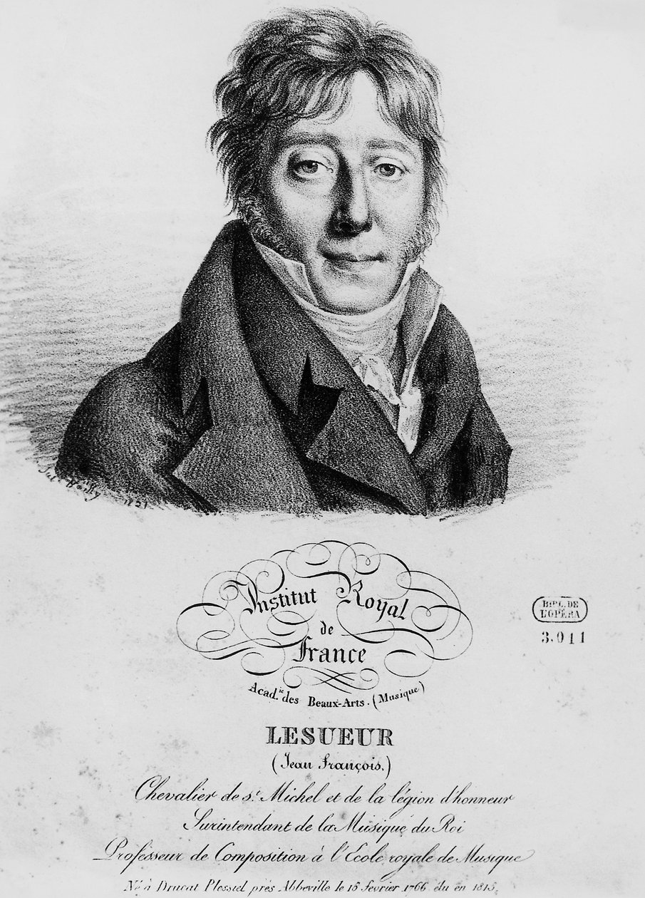 Portrett av Jean-Francois Lesueur (1760-1837), fransk komponist, gravering av Louis-Leopold Boilly (1761-1845) av Louis Leopold Boilly