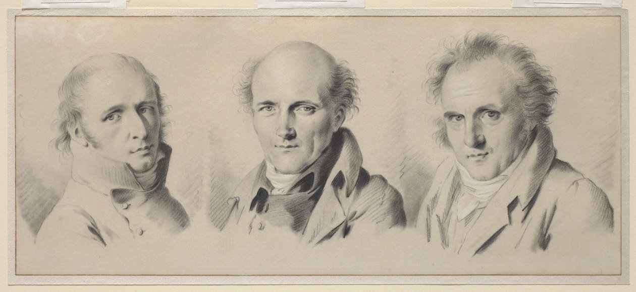 Portretter av Charles Percier, Pierre-Francois Leotard Fontaine og Claude-Louis Bernier, før 1807 av Louis Leopold Boilly