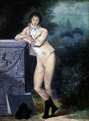 Selvportrett i en hage (gouache på papir) av Louis Leopold Boilly