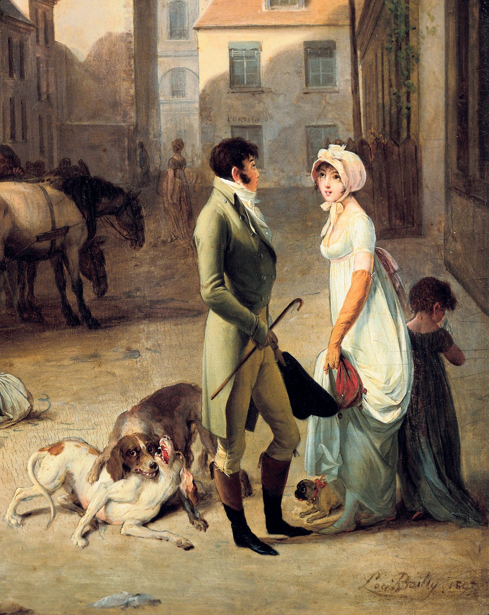 Ankomsten av en scenetrener ved endestasjonen, detalj av Louis Leopold Boilly