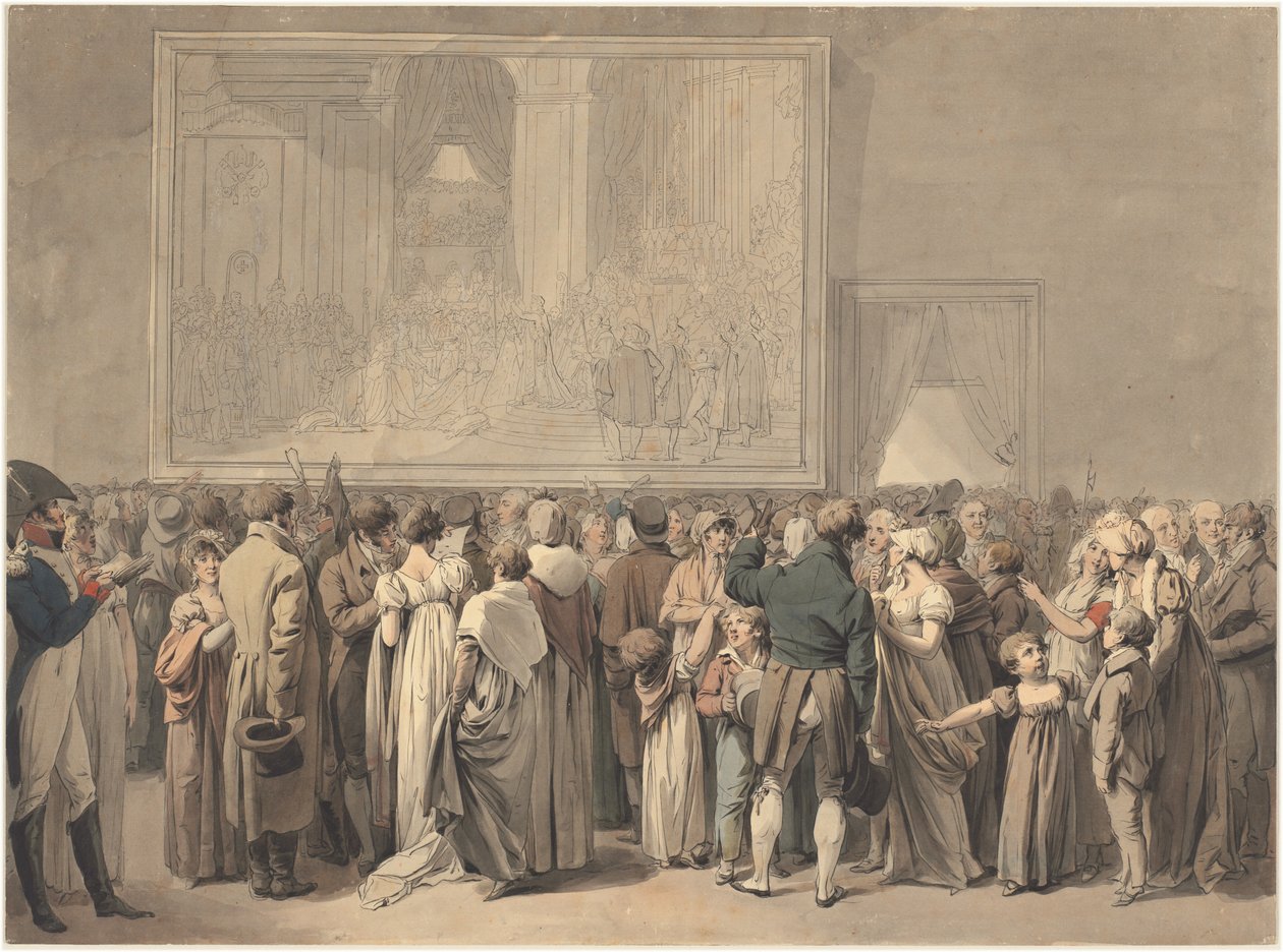 Publikum i Louvre-salongen, ser på maleriet av "Sacre", startet 1808 (penn, blekk og akvarell) av Louis Leopold Boilly