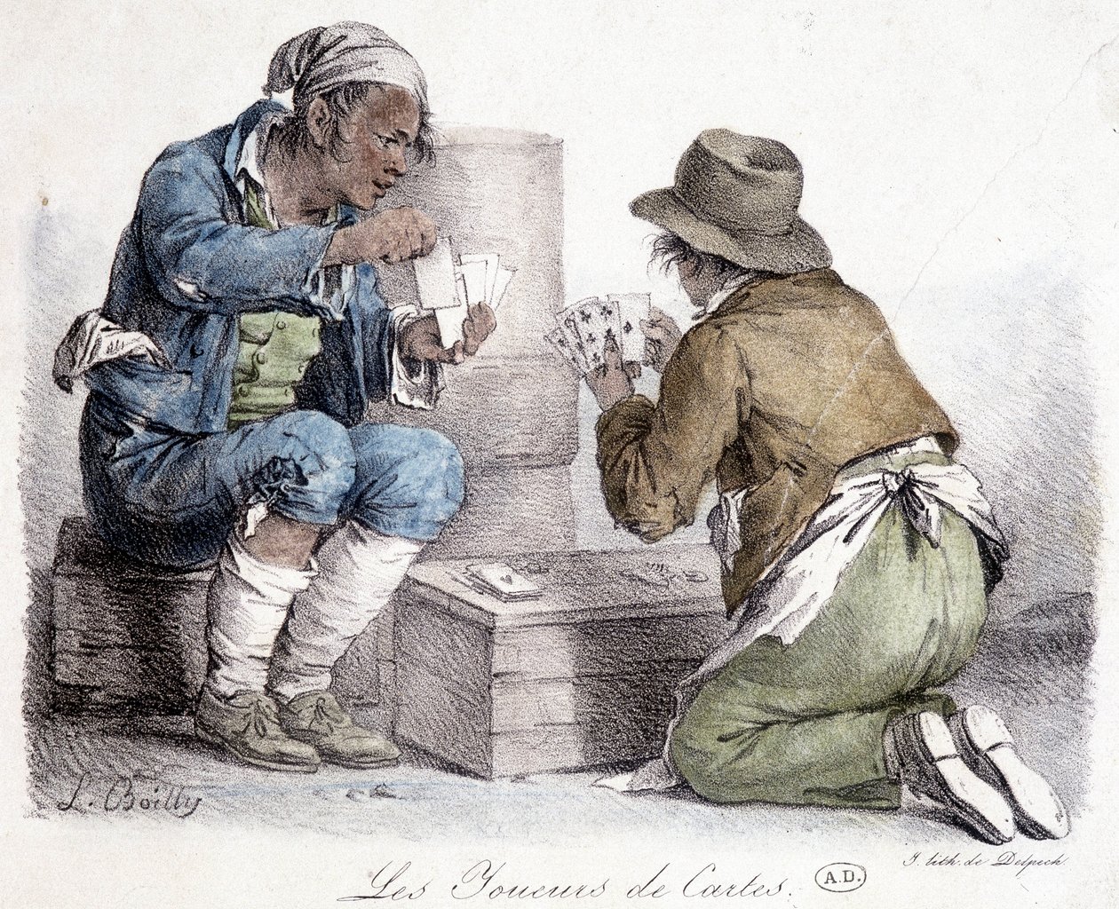 Kortspillerne, gravering av L. Boilly, ca 1820. av Louis Leopold Boilly
