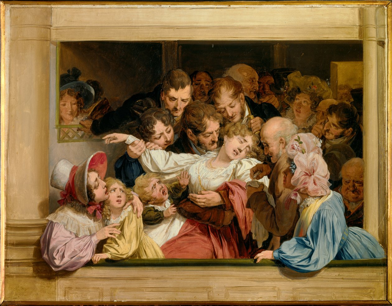 Effekten av melodrama En ung kvinne besvimer i teatergarderoben. Maleri av Louis leopold Boilly (1761-1845) 1830 Søn. 0,32x0,41 m Versailles, musee Lambinet av Louis Leopold Boilly