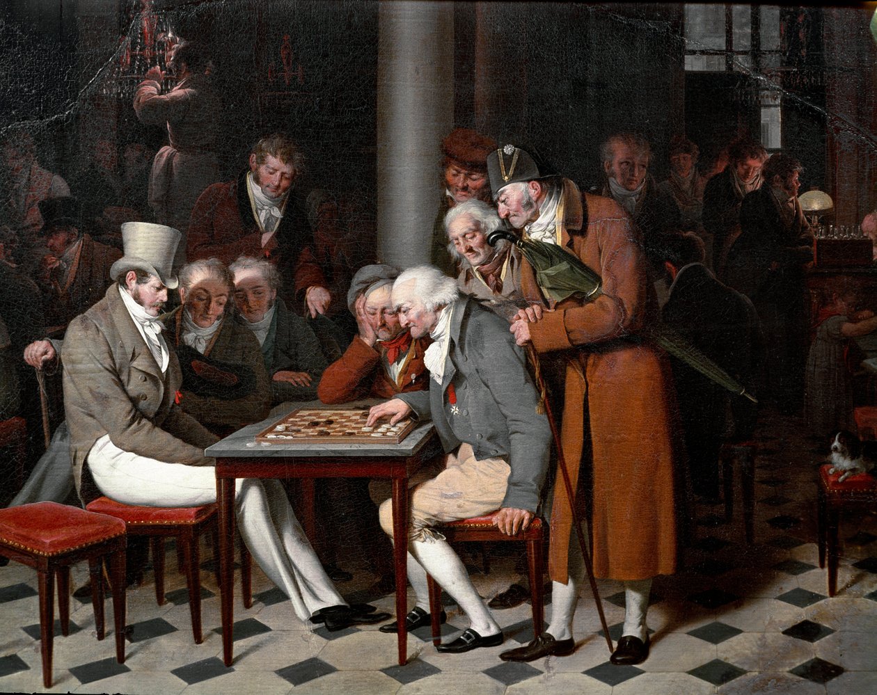 På innsiden av en kafé står det «damefesten på Cafe Lamblin» på Palais Royal i Paris. Detalj. Maleri av Louis Leopold Boilly (1761-1845), ca. 1820. Søn 0,38x0,55 m Chantilly, musee Conde av Louis Leopold Boilly