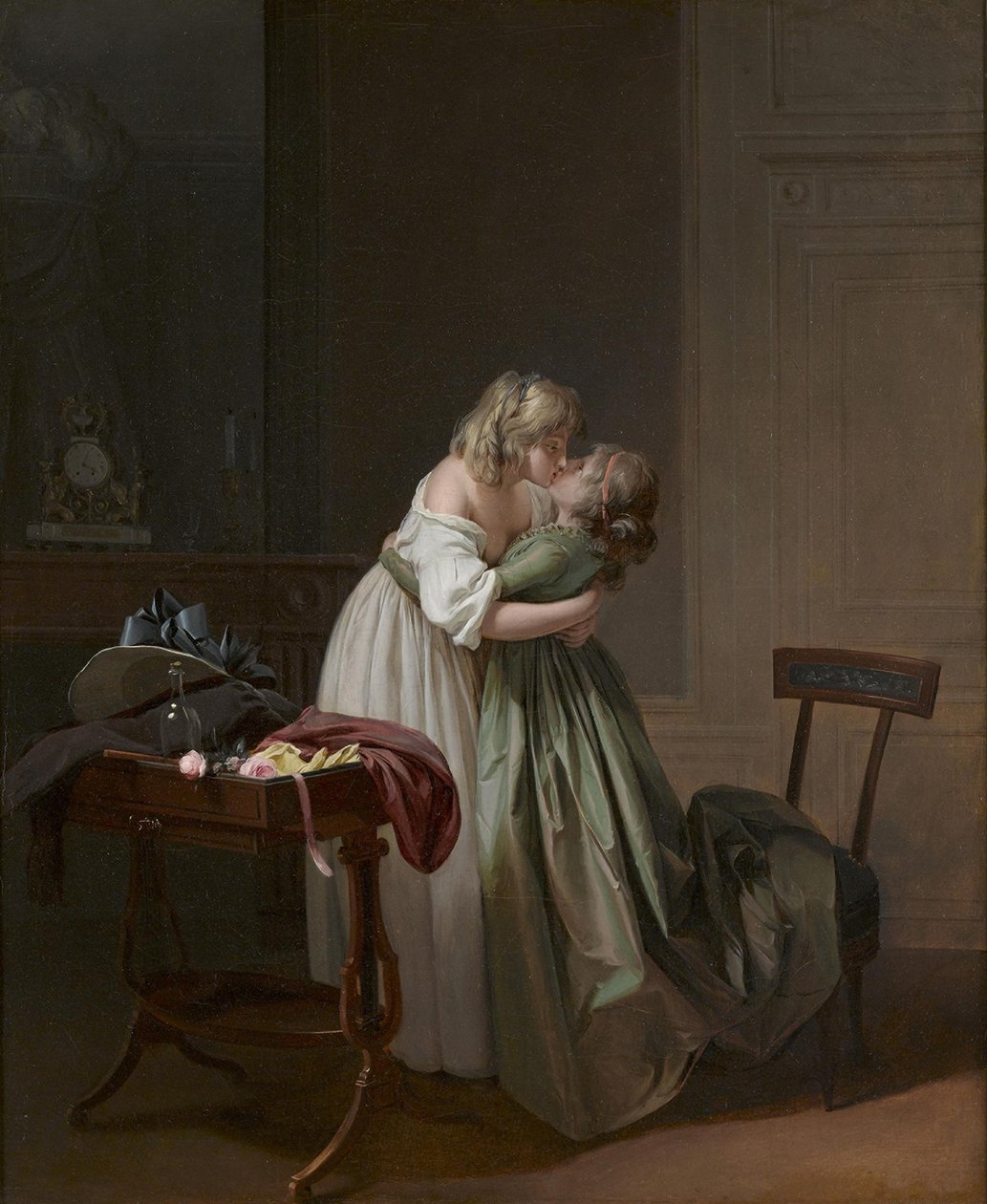 To unge kvinner kysser, ca. 1790-1794 (olje på lerret) av Louis Leopold Boilly