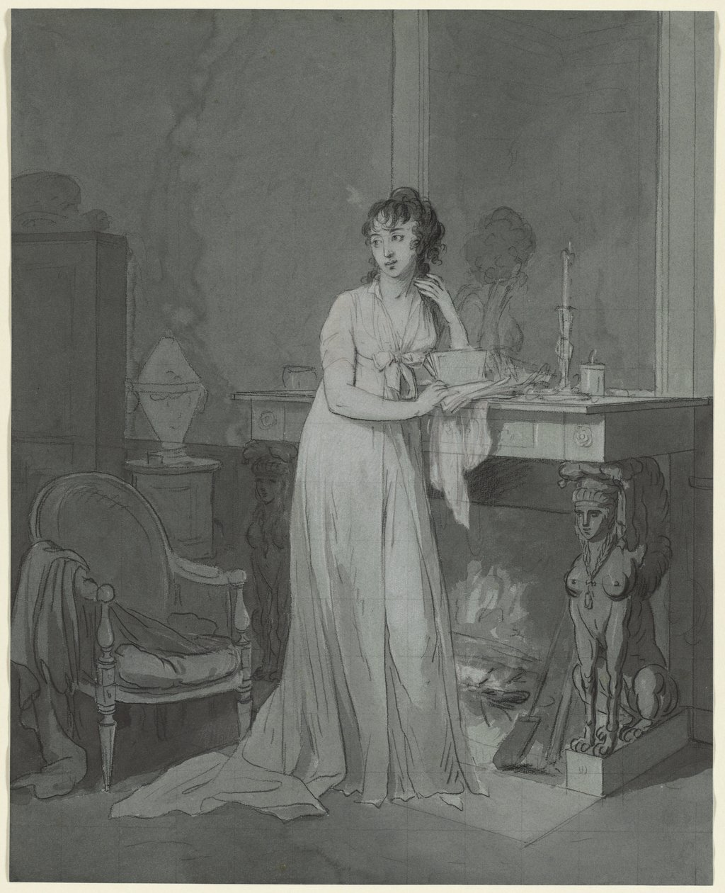 Kvinne foran en peis, ca. 1803. av Louis Leopold Boilly
