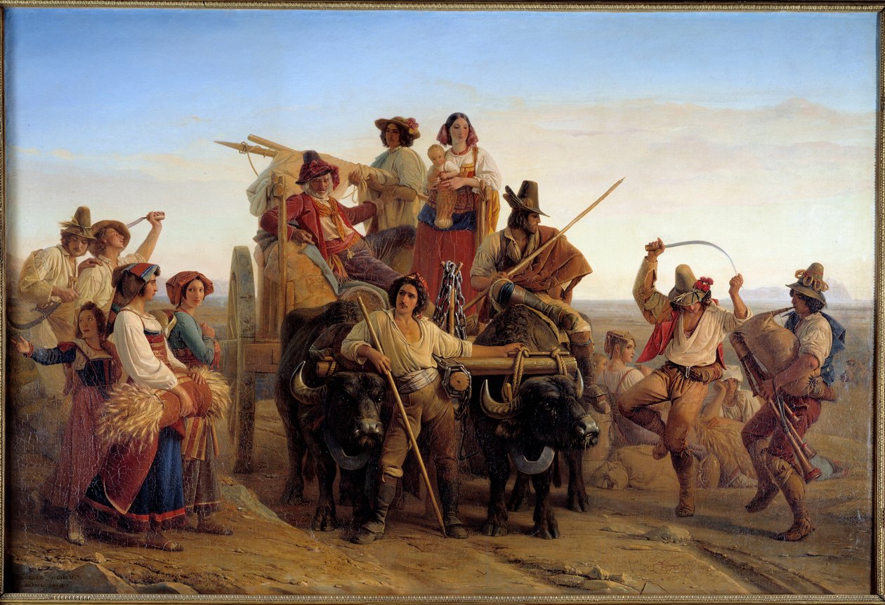 Ankomst av hogstmaskiner i pontinsmyrene (Agro Pontino) nær Roma Maleri av Louis Leopold Robert (1794-1835) 1830 Søn. 1,41x2,12 m av Louis Leopold Robert