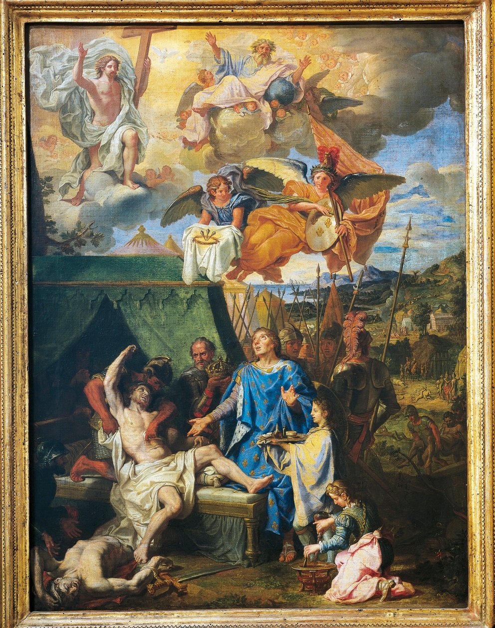 Thaumaturgy: 'Kong Louis IX helbreder de pestrammede soldatene (olje på lerret) av Louis Licherie de Beurie