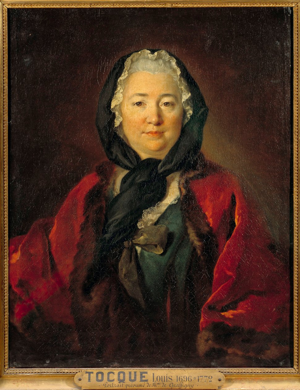 Antatt portrett av Madame de Graffigny (1695-1758) fransk forfatter Maleri av Louis Tocque (1696-1772) 1700-talls søn. 0,81x0,65 m av Louis Tocqué
