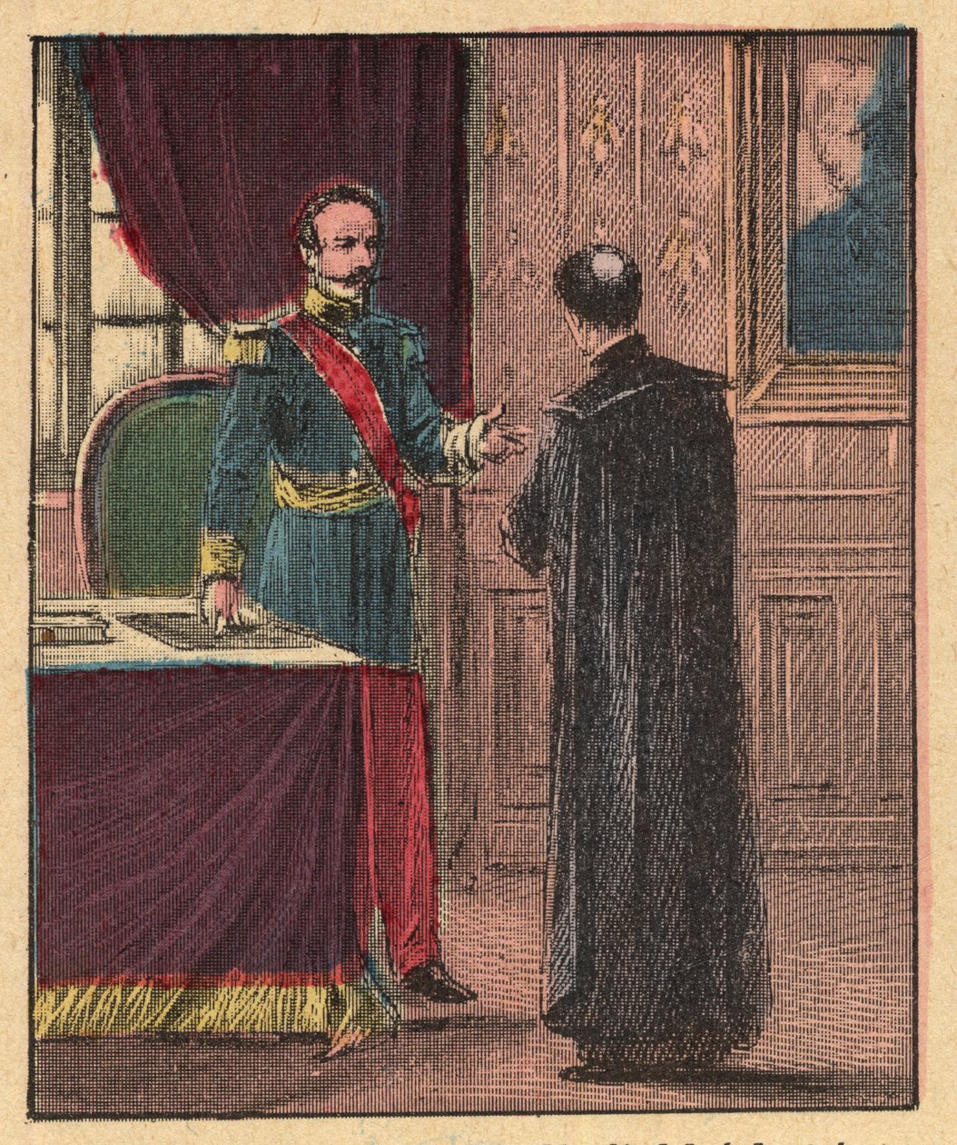 Napoleon III og Louis-Gaston de Segur (Louis Gaston de Segur) (1820-1881) Fransk biskop i Elysee - - Gravering fra "" Religiøs lære ved øynene. Wonderful Album» av Louis Maitrejean og Georget Ramond - Frankrike 1910 av Louis Maitrejean