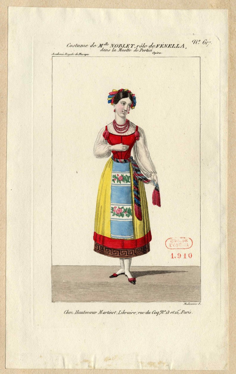 Frøken Noblet som Fenella. Kostymedesign for operaen La muette de Portici, 1828. av Louis Maleuvre