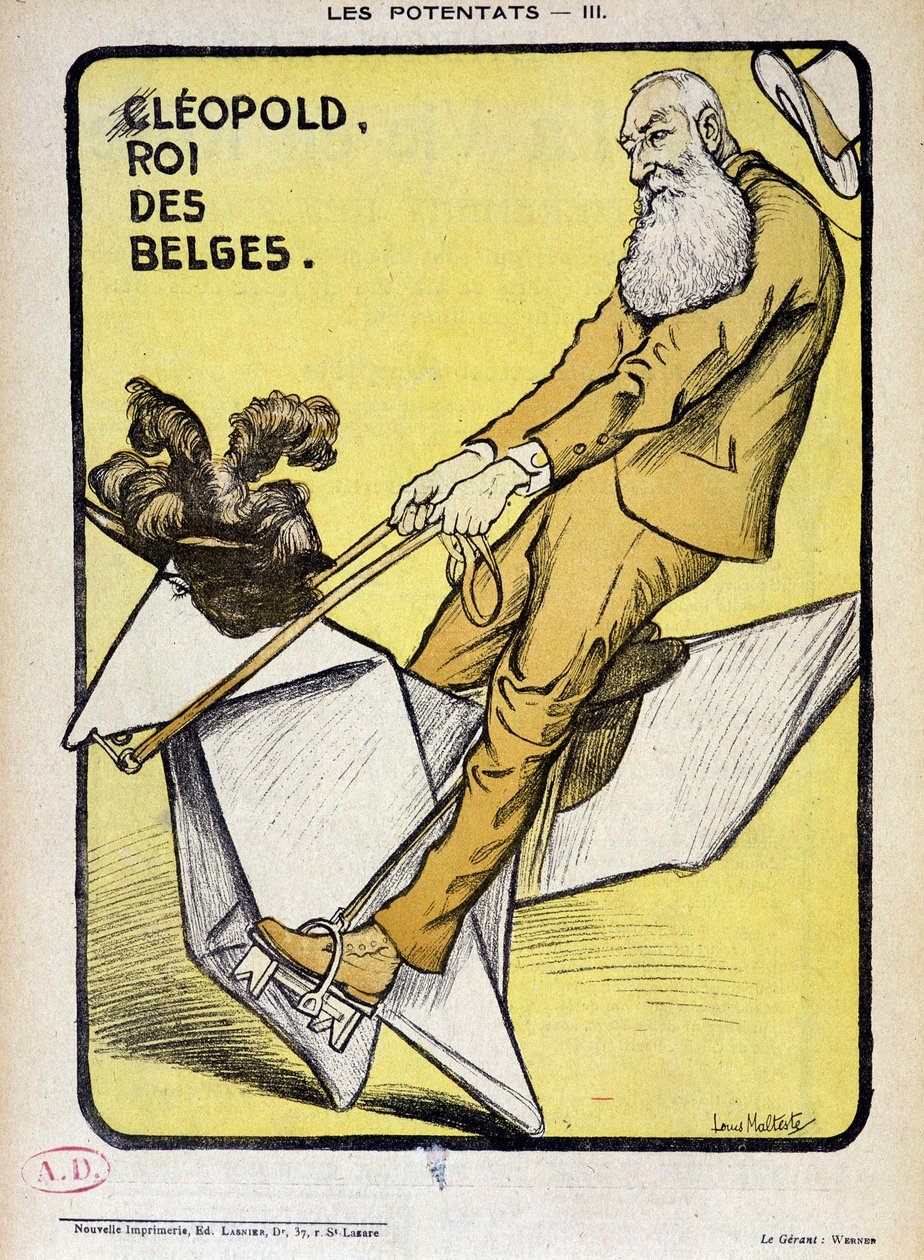 Portrettlast av Leopold, belgiernes konge på en papirhest - av Louis Malteste, i "La Vie en Rose"" av 09.03.1902. av Louis Malteste