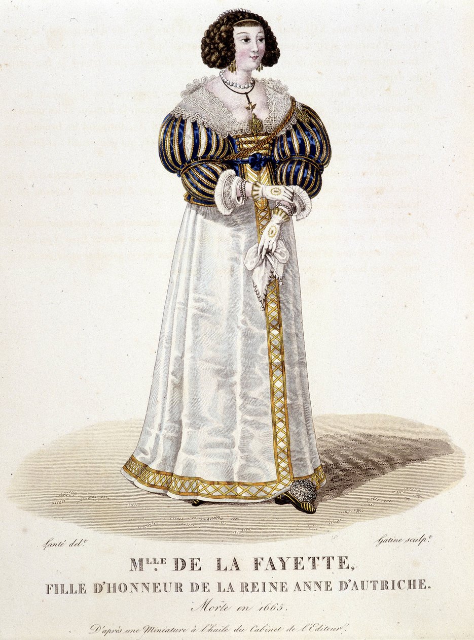 Marie-Madeleine (Marie Madeleine) Pioche de La Vergne, grevinne av Lafayette (Madame de la Fayette) (1634-1693), æresdatter til dronning Anne av Østerrike. I "" fransk galleri med kjente kvinner"" av Louis Marie Lante