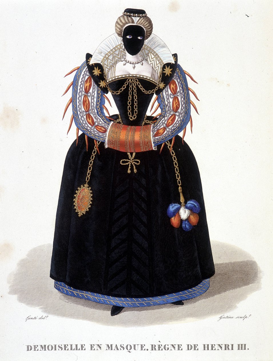 Portrett av Lady in Mask, andre halvdel av 1500-tallet. I "" Galerie francaise de femmes célèbres "" av Louis Marie Lante