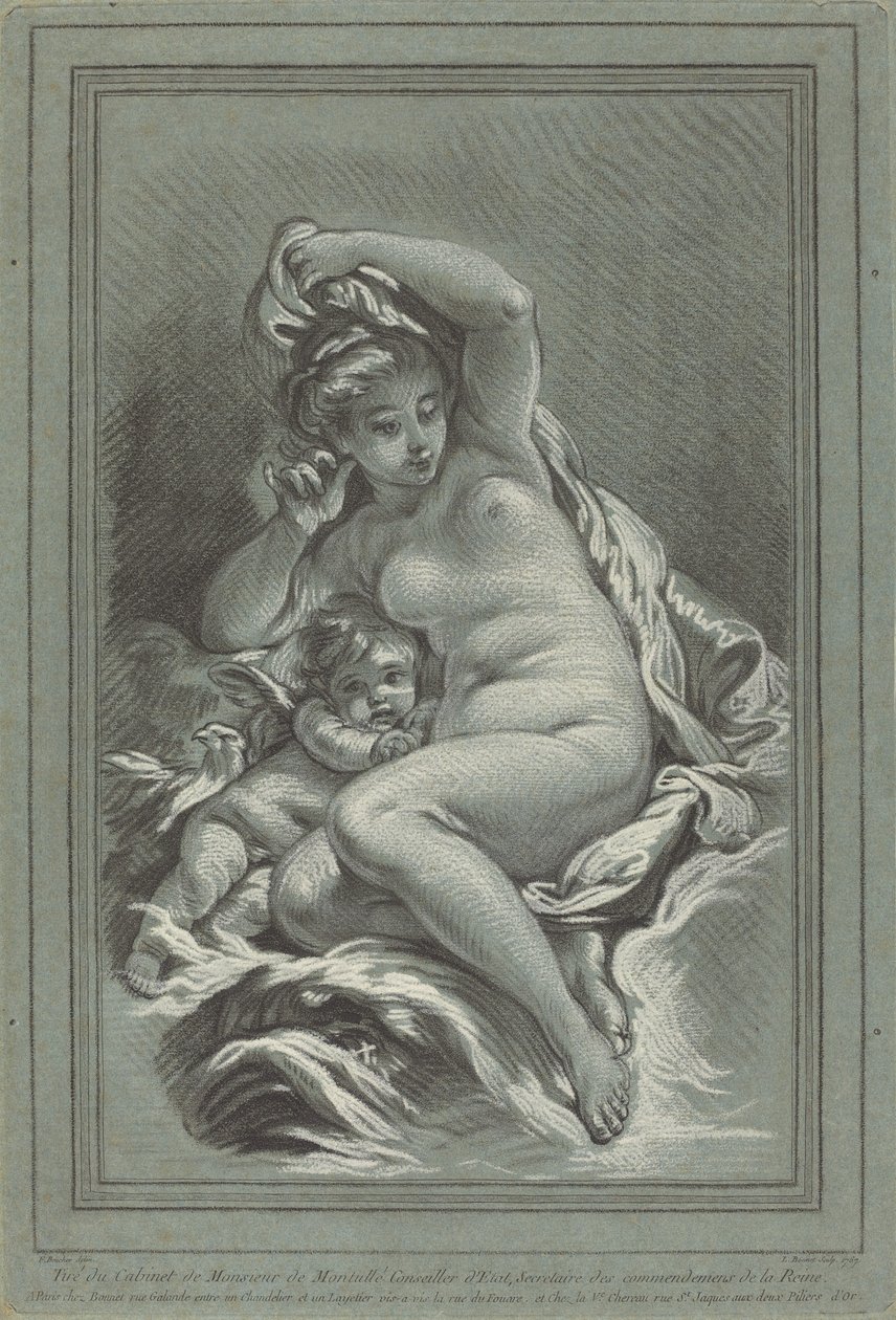 Venus og Amor på en delfin, 1767. Skapere: Louis Marin Bonnet, Juste-François Boucher. av Louis Marin Bonnet, Juste François Boucher