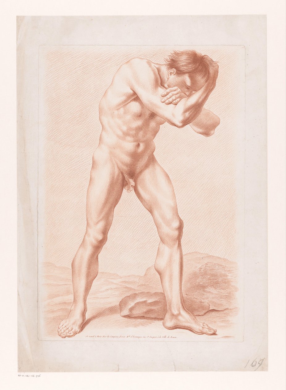 Stående naken mann med armene foldet rundt hodet av Louis Marin Bonnet (attributed to)