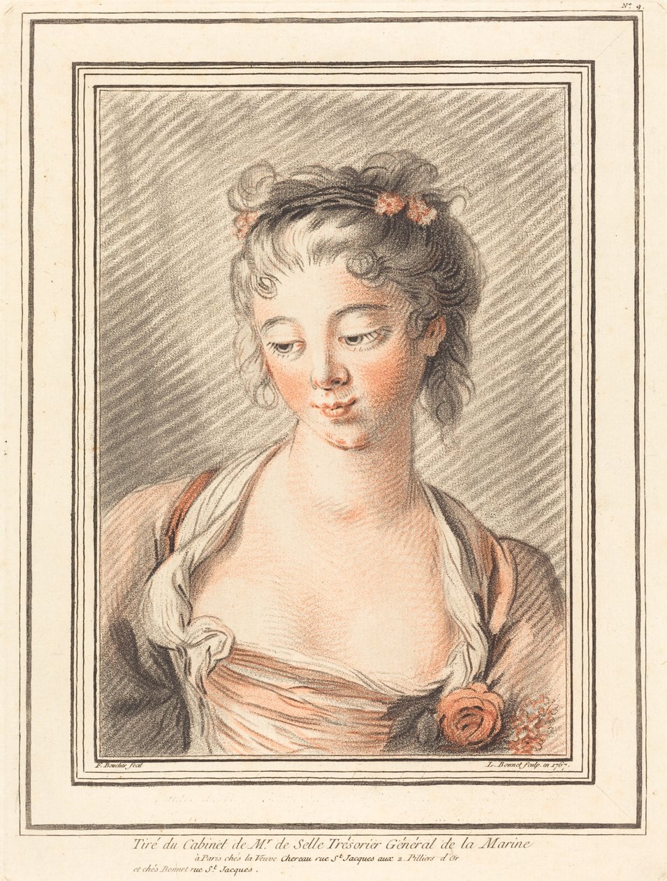 Byste av en ung kvinne som ser ned, 1773 eller senere. av Louis Marin Bonnet